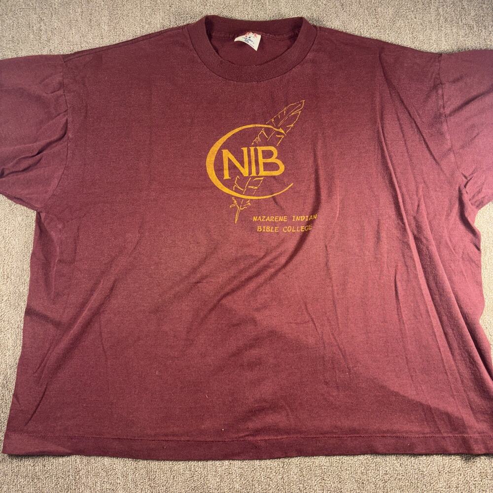 VTG Nazarene Indian Bible College T-shirt 90s Boxy 2XL Maroon Single Stitch